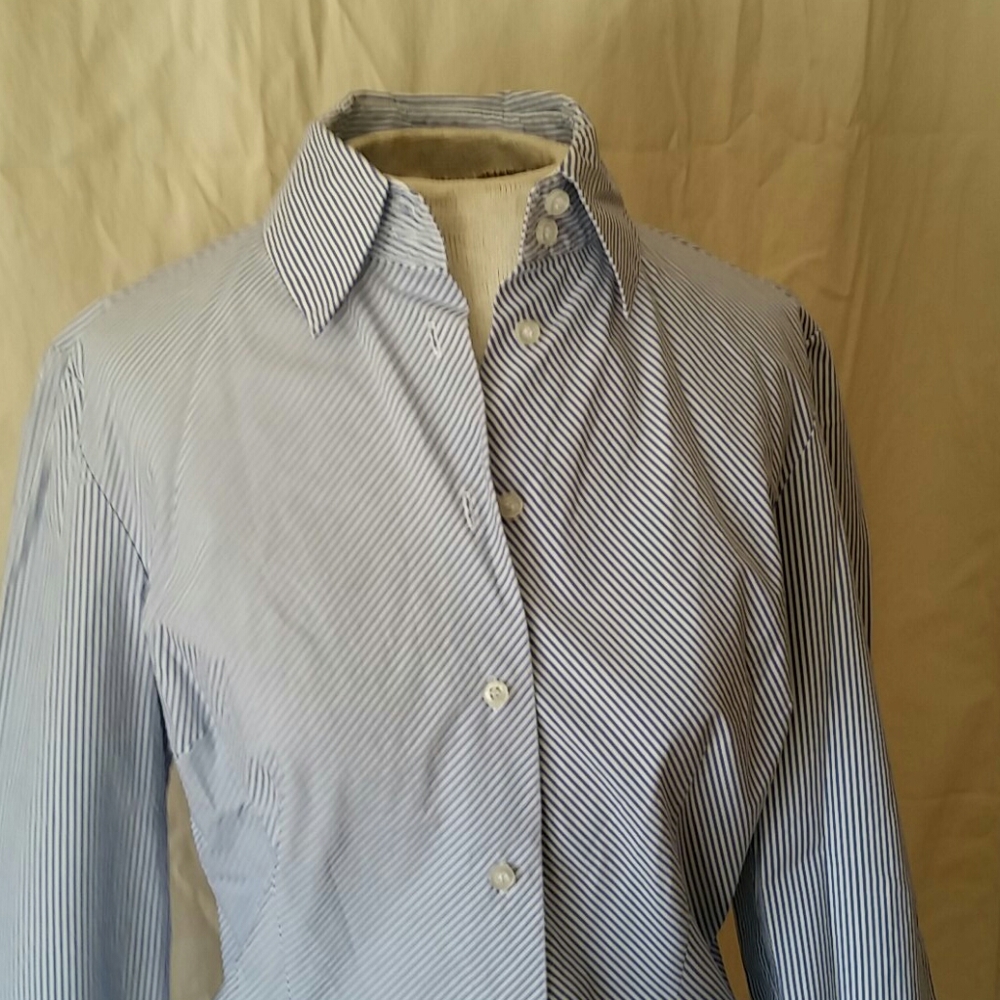 Inc blue & white diagonal stripe size 6 shirt